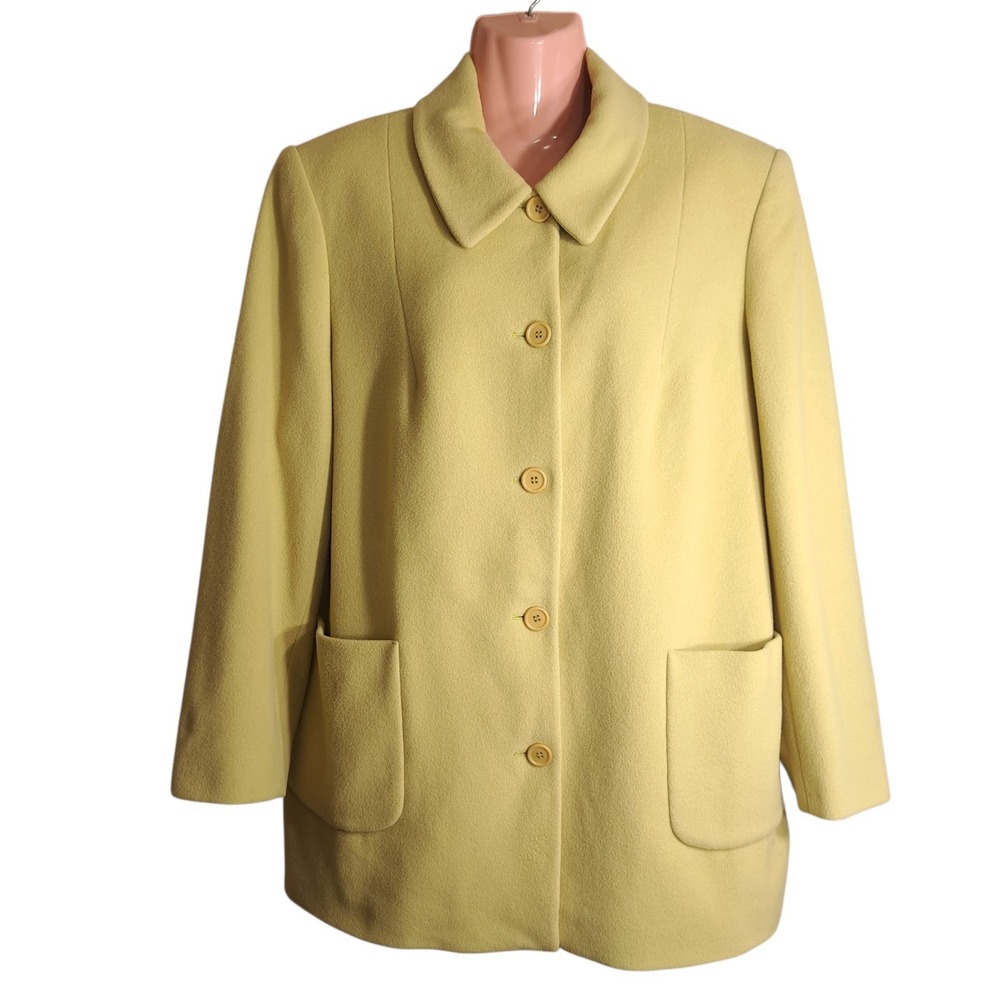 August Max Woman Chartreuse Green Mid‎ Length Blazer 14 Wool Blend Made In Italy